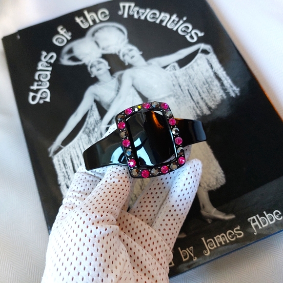 Vintage Barrette Bobby Pin Clip Paris Black Lucite Rhinestones 1990s - Picture 2 of 8